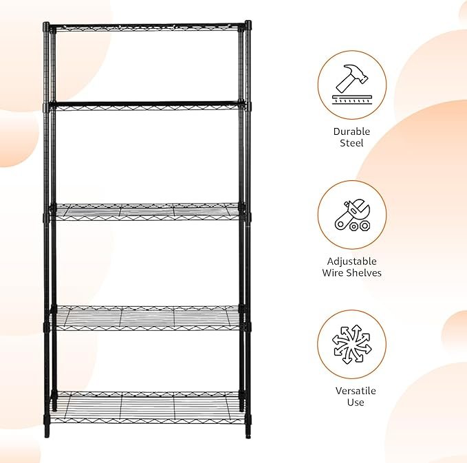 5-Shelf Adjustable Heavy Duty Steel Wire Rack for Kitchen - Image 3